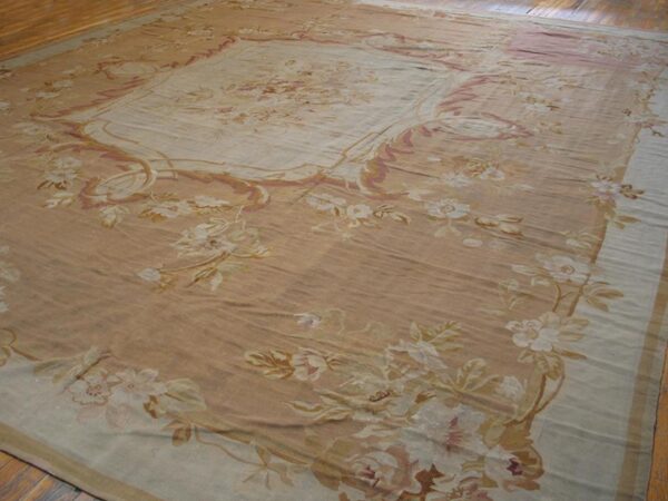 Antique french aubusson carpet 15'×18' salmon & ivory, napoleon iii period, circa 1880 4 Antique french aubusson carpet 15'×18' salmon & ivory, napoleon iii period, circa 1880 - detail view 3