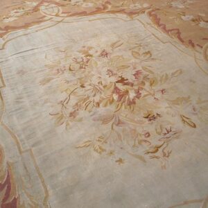 Antique French Aubusson Carpet 15'×18' Salmon & Ivory, Napoleon III Period, Circa 1880 - detail view 4