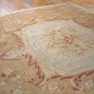 Antique French Aubusson Carpet 15'×18' Salmon & Ivory, Napoleon III Period, Circa 1880 - detail view 5