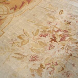 Antique French Aubusson Carpet 15'×18' Salmon & Ivory, Napoleon III Period, Circa 1880 - detail view 6