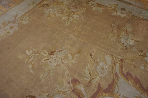 Antique french aubusson carpet 15'×18' salmon & ivory, napoleon iii period, circa 1880 9 Antique french aubusson carpet 15'×18' salmon & ivory, napoleon iii period, circa 1880 - detail view 8