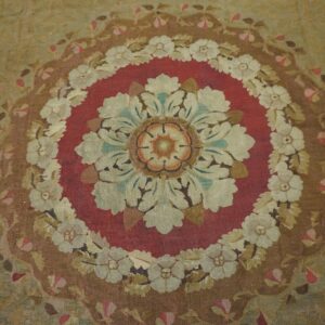 Antique French Empire Aubusson Carpet 11'×12'10" Olive Field, Chocolate Brown Border, Circa 1820 - detail view 6