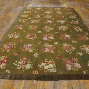 Antique French Empire Savonnerie Carpet 8'×13'6" Green & Pink, Circa 1820 - detail view 1