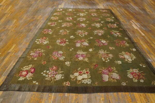 Antique french empire savonnerie carpet 8'×13'6" green & pink, circa 1820 2 Antique french empire savonnerie carpet 8'×13'6" green & pink, circa 1820 - detail view 1