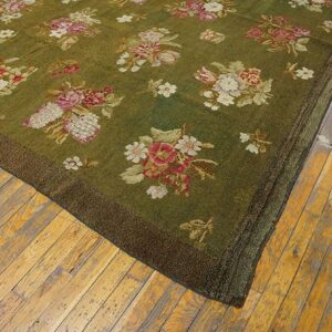 Antique French Empire Savonnerie Carpet 8'×13'6" Green & Pink, Circa 1820 - detail view 2