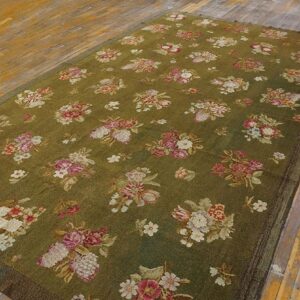 Antique French Empire Savonnerie Carpet 8'×13'6" Green & Pink, Circa 1820 - detail view 3