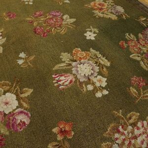Antique French Empire Savonnerie Carpet 8'×13'6" Green & Pink, Circa 1820 - detail view 4