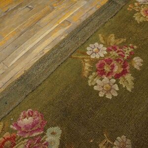 Antique French Empire Savonnerie Carpet 8'×13'6" Green & Pink, Circa 1820 - detail view 5
