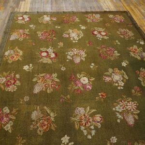 Antique French Empire Savonnerie Carpet 8'×13'6" Green & Pink, Circa 1820 - detail view 6