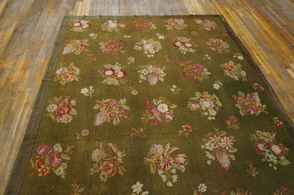 Antique french empire savonnerie carpet 8'×13'6" green & pink, circa 1820 7 Antique french empire savonnerie carpet 8'×13'6" green & pink, circa 1820 - detail view 6