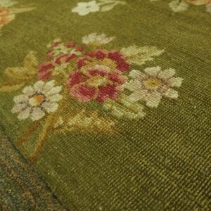 Antique French Empire Savonnerie Carpet 8'×13'6" Green & Pink, Circa 1820 - detail view 7