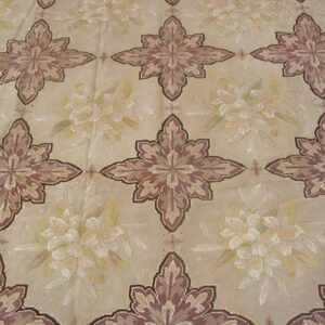 Antique French Needlepoint Carpet 7'4"×12'4" Ivory & Burgundy, Wool & Silk, Circa 1880 - detail view 1