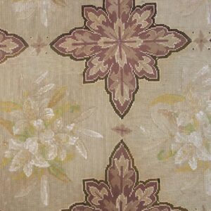 Antique French Needlepoint Carpet 7'4"×12'4" Ivory & Burgundy, Wool & Silk, Circa 1880 - detail view 2