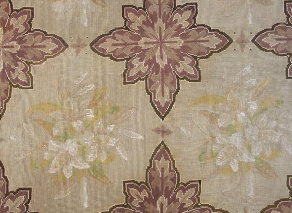 Antique french needlepoint carpet 7'4"×12'4" ivory & burgundy, wool & silk, circa 1880 - detail view 2