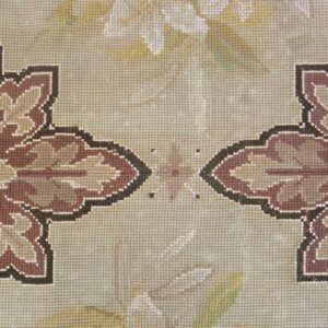 Antique French Needlepoint Carpet 7'4"×12'4" Ivory & Burgundy, Wool & Silk, Circa 1880 - detail view 3