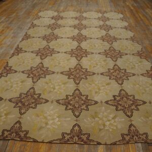 Antique French Needlepoint Carpet 7'4"×12'4" Ivory & Burgundy, Wool & Silk, Circa 1880 - detail view 4