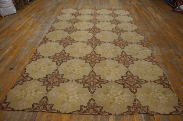 Antique french needlepoint carpet 7'4"×12'4" ivory & burgundy, wool & silk, circa 1880 - detail view 4