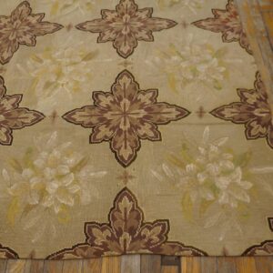 Antique French Needlepoint Carpet 7'4"×12'4" Ivory & Burgundy, Wool & Silk, Circa 1880 - detail view 5