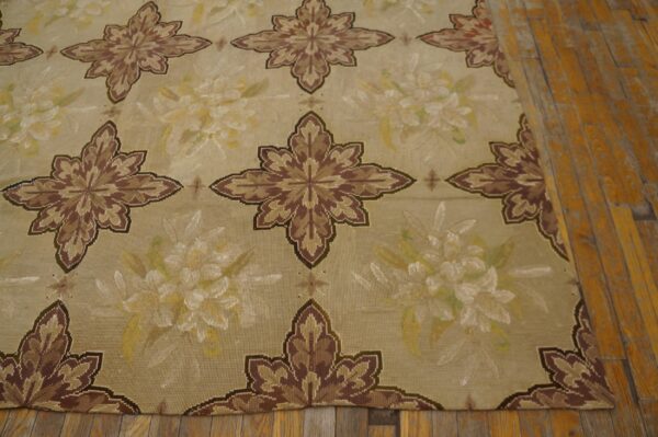 Antique french needlepoint carpet 7'4"×12'4" ivory & burgundy, wool & silk, circa 1880 - detail view 5
