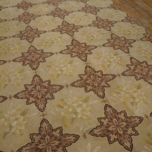 Antique French Needlepoint Carpet 7'4"×12'4" Ivory & Burgundy, Wool & Silk, Circa 1880 - detail view 6