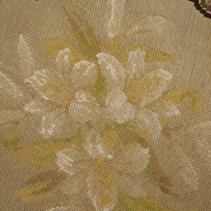 Antique French Needlepoint Carpet 7'4"×12'4" Ivory & Burgundy, Wool & Silk, Circa 1880 - detail view 8