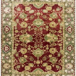 Antique Indian Agra Carpet 11'4"Ã—14'6" Burgundy Field, Olive Border, Classic Design, 1880s