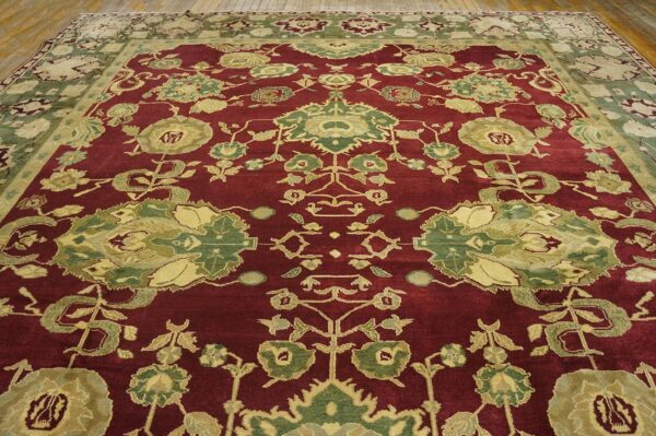 Antique indian agra carpet 11'4"×14'6" burgundy field, olive border, classic design, 1880s 10 Antique indian agra carpet 11'4"ã—14'6" burgundy field, olive border, classic design, 1880s - detail view 9