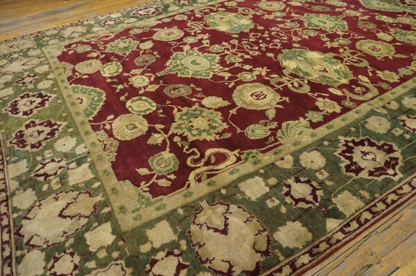 Antique indian agra carpet 11'4"×14'6" burgundy field, olive border, classic design, 1880s 11 Antique indian agra carpet 11'4"ã—14'6" burgundy field, olive border, classic design, 1880s - detail view 10
