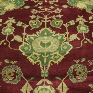 Antique Indian Agra Carpet 11'4"×14'6" Burgundy Field, Olive Border, Classic Design, 1880s - detail view 12