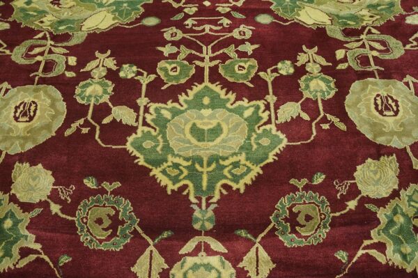 Antique indian agra carpet 11'4"×14'6" burgundy field, olive border, classic design, 1880s 13 Antique indian agra carpet 11'4"ã—14'6" burgundy field, olive border, classic design, 1880s - detail view 12