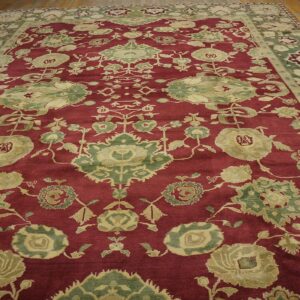 Antique Indian Agra Carpet 11'4"×14'6" Burgundy Field, Olive Border, Classic Design, 1880s - detail view 13
