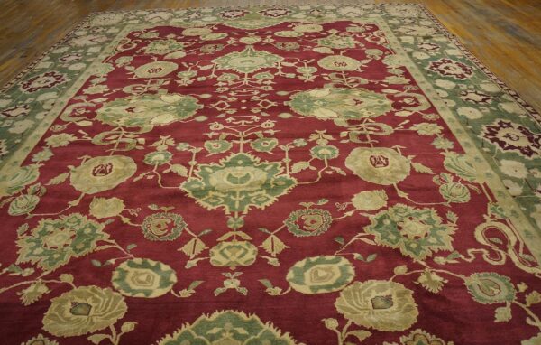 Antique indian agra carpet 11'4"×14'6" burgundy field, olive border, classic design, 1880s 14 Antique indian agra carpet 11'4"ã—14'6" burgundy field, olive border, classic design, 1880s - detail view 13