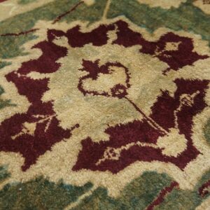 Antique Indian Agra Carpet 11'4"×14'6" Burgundy Field, Olive Border, Classic Design, 1880s - detail view 15