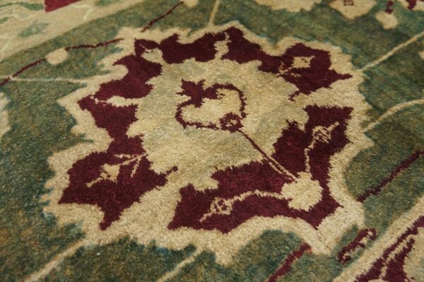 Antique indian agra carpet 11'4"×14'6" burgundy field, olive border, classic design, 1880s 16 Antique indian agra carpet 11'4"ã—14'6" burgundy field, olive border, classic design, 1880s - detail view 15