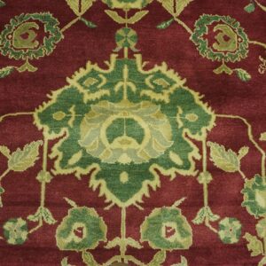 Antique Indian Agra Carpet 11'4"×14'6" Burgundy Field, Olive Border, Classic Design, 1880s - detail view 18