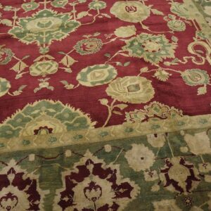 Antique Indian Agra Carpet 11'4"×14'6" Burgundy Field, Olive Border, Classic Design, 1880s - detail view 4