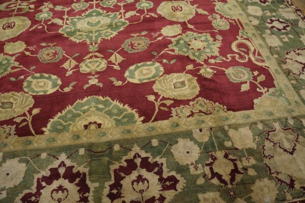 Antique indian agra carpet 11'4"×14'6" burgundy field, olive border, classic design, 1880s 5 Antique indian agra carpet 11'4"ã—14'6" burgundy field, olive border, classic design, 1880s - detail view 4