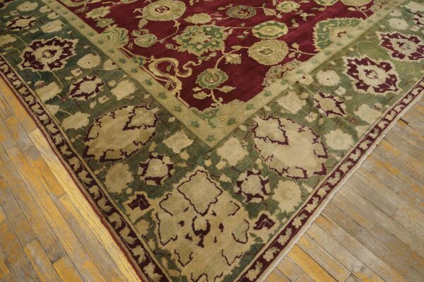 Antique indian agra carpet 11'4"×14'6" burgundy field, olive border, classic design, 1880s 6 Antique indian agra carpet 11'4"ã—14'6" burgundy field, olive border, classic design, 1880s - detail view 5