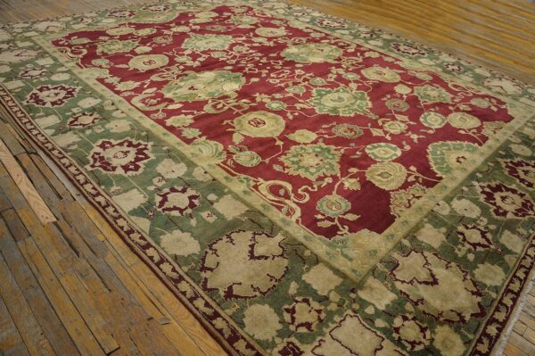 Antique indian agra carpet 11'4"×14'6" burgundy field, olive border, classic design, 1880s 8 Antique indian agra carpet 11'4"ã—14'6" burgundy field, olive border, classic design, 1880s - detail view 7