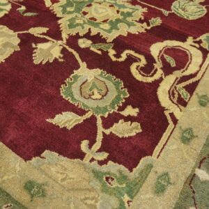 Antique Indian Agra Carpet 11'4"×14'6" Burgundy Field, Olive Border, Classic Design, 1880s - detail view 8