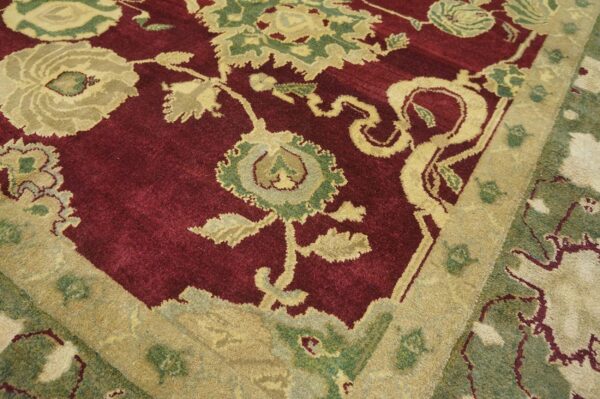 Antique indian agra carpet 11'4"×14'6" burgundy field, olive border, classic design, 1880s 9 Antique indian agra carpet 11'4"ã—14'6" burgundy field, olive border, classic design, 1880s - detail view 8