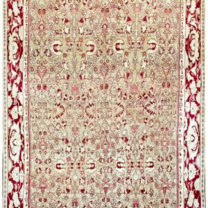 Antique Indian Agra Carpet 11'×29' Celadon & Burgundy, Geometric, Circa 1890