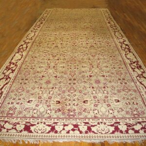 Antique Indian Agra Carpet 11'×29' Celadon & Burgundy, Geometric, Circa 1890 - detail view 1