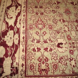 Antique Indian Agra Carpet 11'×29' Celadon & Burgundy, Geometric, Circa 1890 - detail view 3