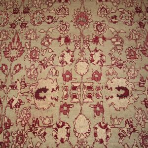 Antique Indian Agra Carpet 11'×29' Celadon & Burgundy, Geometric, Circa 1890 - detail view 5