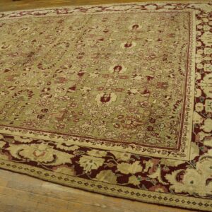 Antique Indian Agra Carpet 11'×29' Celadon & Burgundy, Geometric, Circa 1890 - detail view 6