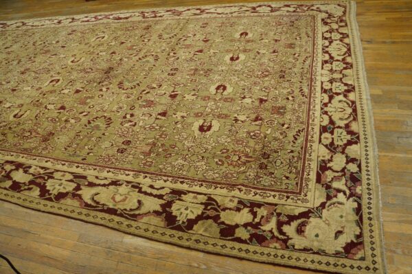 Antique indian agra carpet 11'×29' celadon & burgundy, geometric, circa 1890 7 Antique indian agra carpet 11'×29' celadon & burgundy, geometric, circa 1890 - detail view 6