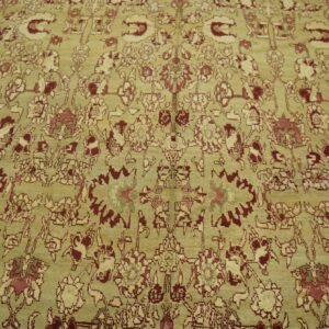 Antique Indian Agra Carpet 11'×29' Celadon & Burgundy, Geometric, Circa 1890 - detail view 7