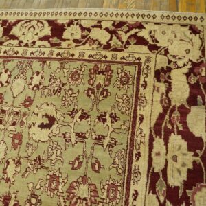 Antique Indian Agra Carpet 11'×29' Celadon & Burgundy, Geometric, Circa 1890 - detail view 8