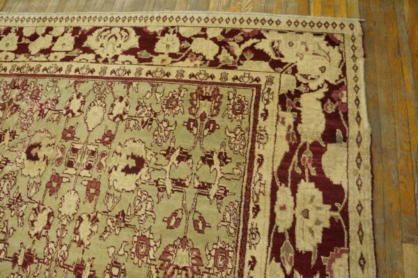 Antique indian agra carpet 11'×29' celadon & burgundy, geometric, circa 1890 9 Antique indian agra carpet 11'×29' celadon & burgundy, geometric, circa 1890 - detail view 8